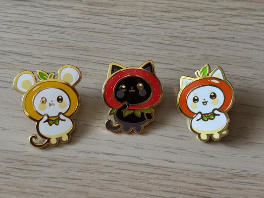 Fruit cat enamel pins